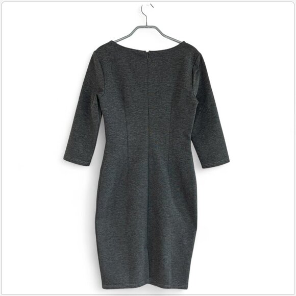 Vfshow Charcoal Gray Zip Neckline 3/4 Sleeve Stretch Knit Bodycon Dress New S - Picture 4 of 7
